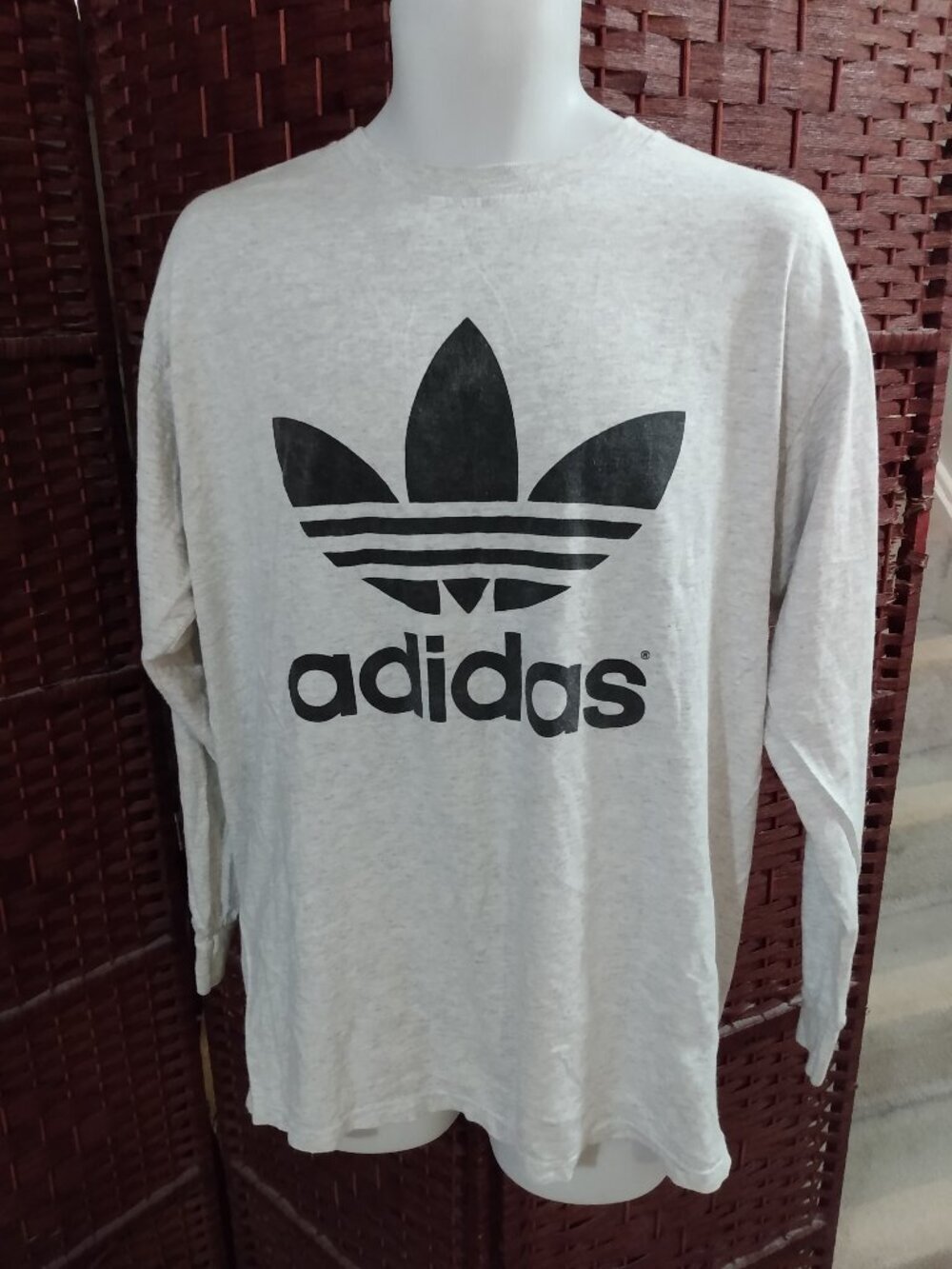 Vintage 90s Adidas long Sleeve T Shirt Big Logo Medium Double Sided